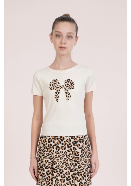 Dmb Kız Çocuk Leopar Baskılı Crop 9-14 Yaş Krem
