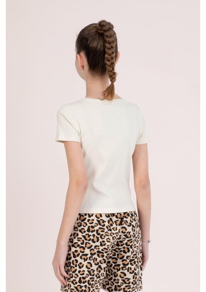 Dmb Kız Çocuk Leopar Baskılı Crop 9-14 Yaş Krem