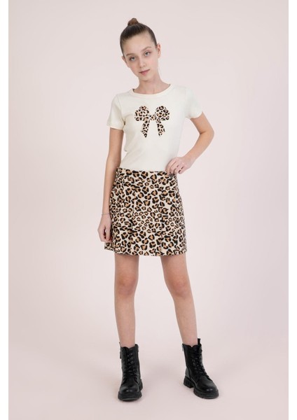 Dmb Kız Çocuk Leopar Baskılı Crop 9-14 Yaş Krem