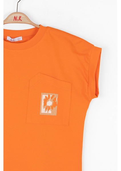 Kız Çocuk Asimetrik Cepli Tshirt 8-14 Yaş Oranj fırsatları