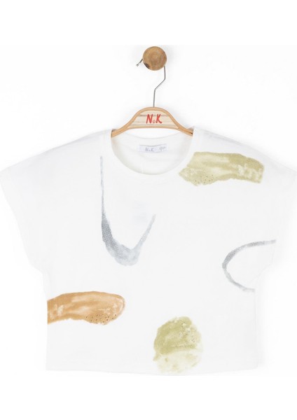 Kız Çocuk Suluboya Tshirt 8-14 Yaş Ekru
