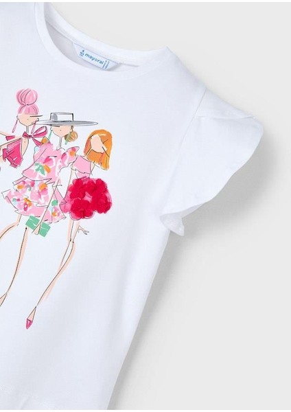 Mayoral Kız Çocuk Aplikeli Tshirt 4-8 Yaş Beyaz fırsatları