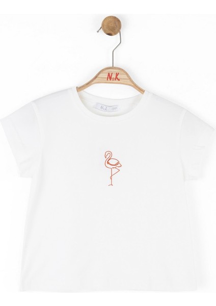 Nk Kız Çocuk Flamingo Tshirt 4-8 Yaş Ekru