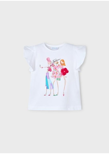 Mayoral Kız Çocuk Aplikeli Tshirt 4-8 Yaş Beyaz fiyatları