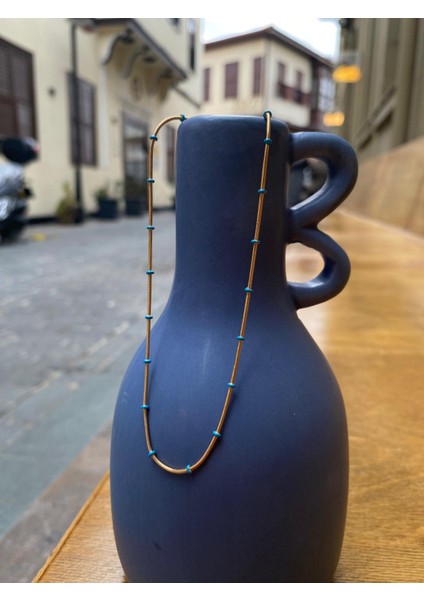 Gold 18K Mini Mavi Boncuk Kolye