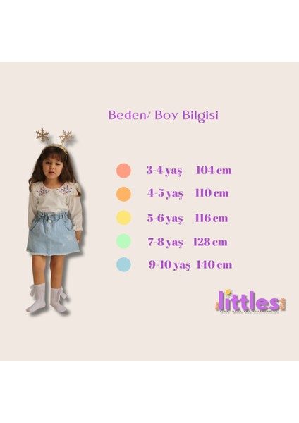 Kız Çocuk Bebe Yaka Çiçek Nakışlı Fırfırlı Kot Etekli Cepli Yırtık Detaylı Krem Renk Alt Üst Takım