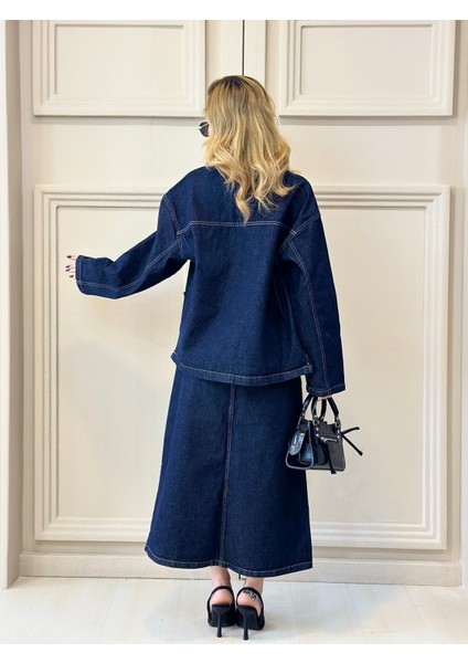 Kontrast Dikişli Çift Cepli Kot Ceket fiyatları