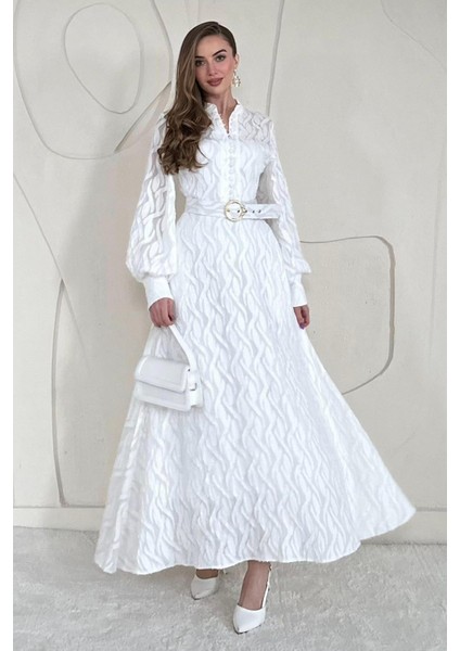 Kemer Detaylı Astarlı Elbise