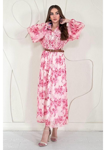 Şifon Kemer Detaylı Elbise