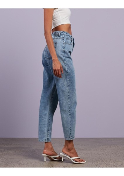 Kar Yıkama Comfort Mom Jean Pantolon-Mavi