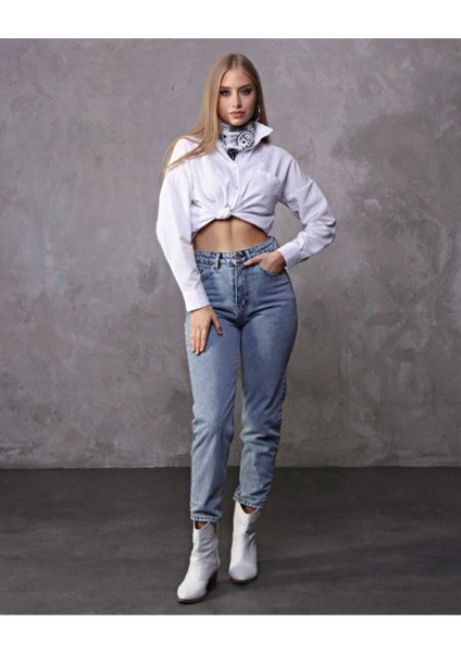 Leo Erva Mavi Kar Yıkama Mom Boyfriend Jean Kadın Power Likra Toparlayıcı fiyatları
