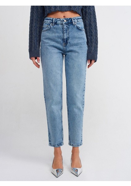 Kar Yıkama Comfort Mom Jean Pantolon-Mavi fiyatları