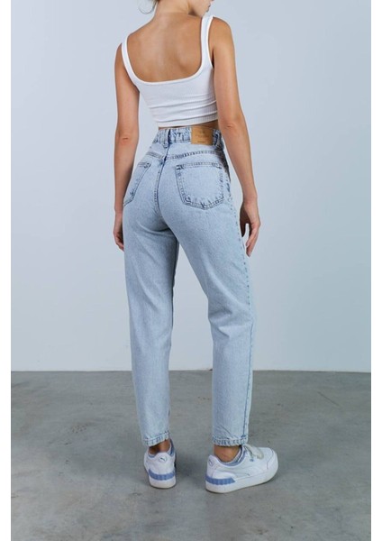 Leo Lucy Boyfriend Mavi Kar Yıkama Solmaz Jean Kadın Boyfriend Yüksek Bel Likralı fırsatları