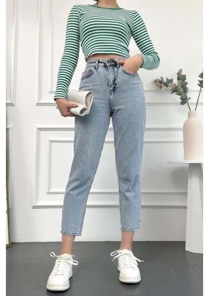Mom Buz Kar Yüksek Bel Esnek Jean 2024