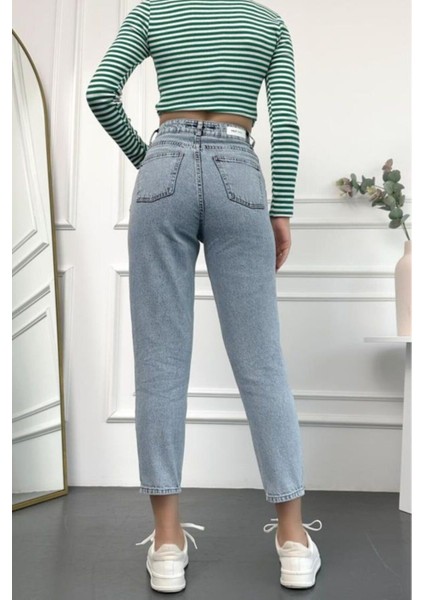 Mom Buz Kar Yüksek Bel Esnek Jean 2024