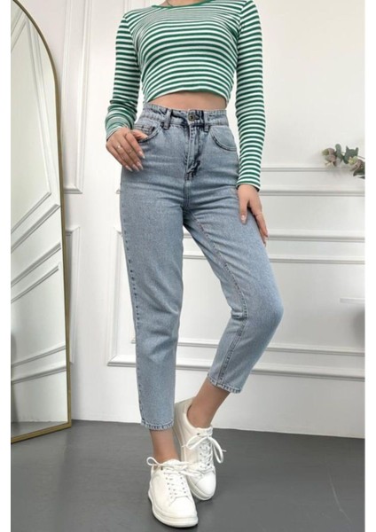 Mom Buz Kar Yüksek Bel Esnek Jean 2024