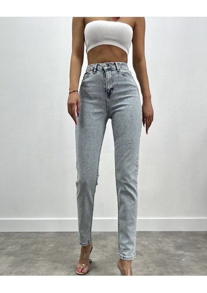 Zero Max Yüksek Bel Blue Mom Jeans Likralı Esnek Mavi Kot Pantolon