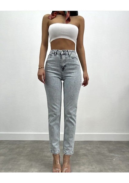 Zero Max Yüksek Bel Blue Mom Jeans Likralı Esnek Mavi Kot Pantolon
