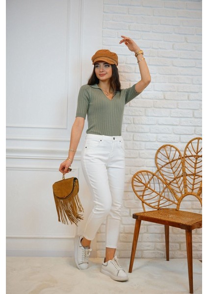 Penolope Kadın Kadın Beyaz Beli Lastikli Mom Jean modelleri