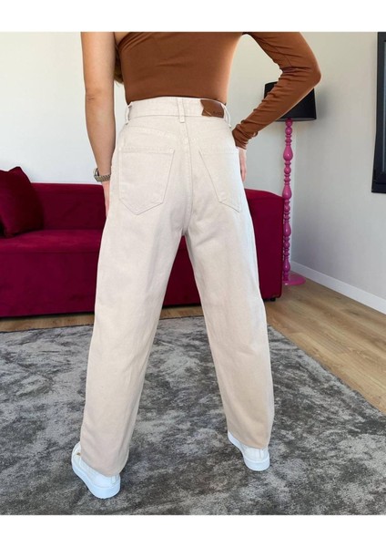 Penolope Kadın Quily Krem Mom Jean Kadın Boyfriend Pantolon fırsatları
