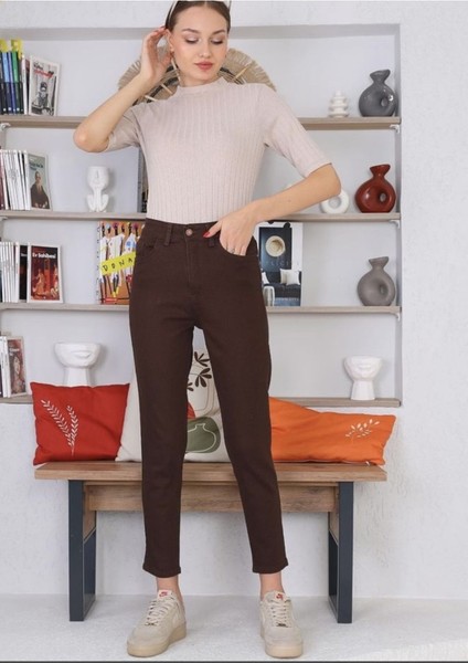 Lora Super Kahve Mom Boyfriend Kot Pantolon Yüksek Bel Esnek 2024 fiyatları