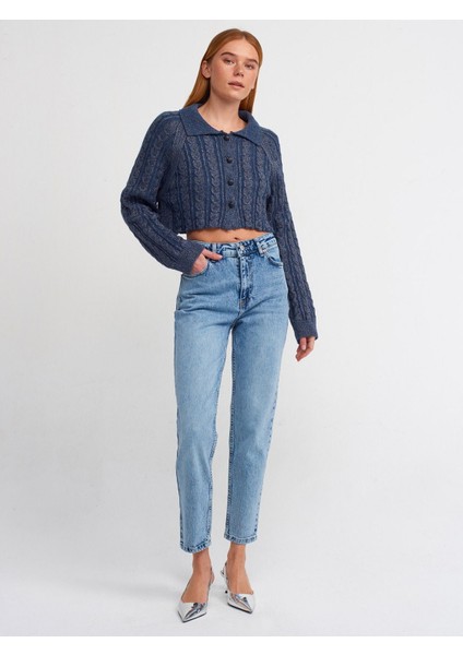 Kar Yıkama Comfort Mom Jean Pantolon-Mavi
