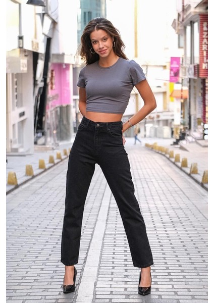 Black Gold Siyah Likralı Mom Jean Pantolon 2024