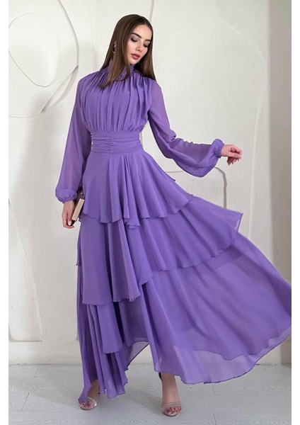 Dik Yaka Bel Detaylı Elbise