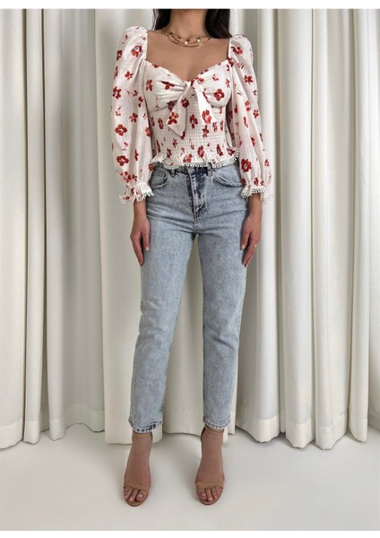 Vit Mom Jeans Eskitmeli Kar Yırtıklı 90S Boyfriend Yüksek Bel Kot fiyatları