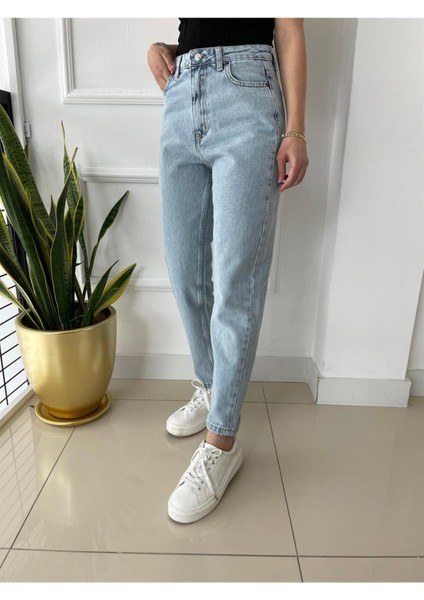 Lamina Mavi Kar Yıkama Yüksek Bel Mom Jeans Boyfriend (1 Beden Büyük Alınız) fiyatları