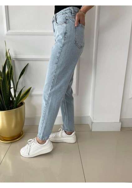 Lamina Mavi Kar Yıkama Yüksek Bel Mom Jeans Boyfriend (1 Beden Büyük Alınız) modelleri