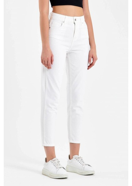 Kadın Düğme Kapama Düz Renk Yüksek Bel Beyaz Jean 2024 fiyatları