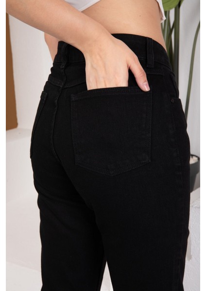 Leo Penelope Zero Jeans Kadın Siyah Yüksek Bel Comfort Likralı Denim Mom Kot Pantolon modelleri