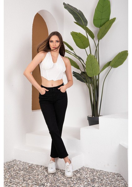 Leo Penelope Zero Jeans Kadın Siyah Yüksek Bel Comfort Likralı Denim Mom Kot Pantolon fırsatları