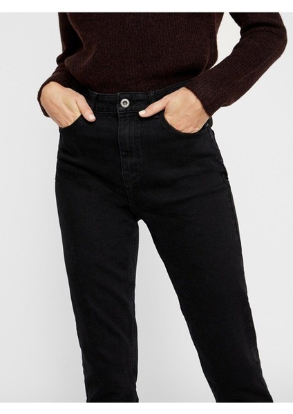 Mrn Trend Kadın Black Od Taşlanmış Siyah Renk Yüksek Bel Mom Kalıp Jean modelleri