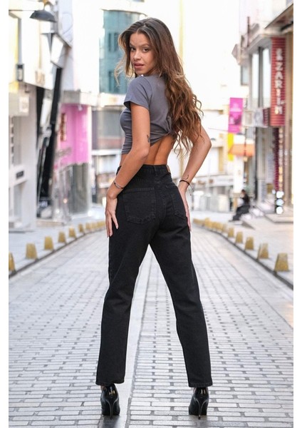 Leo Penelope Zero Madgırl Siyah Mom Kot Pantolon Likralı Solmaz Siyah Ekstra Rahat Mom Jeans modelleri