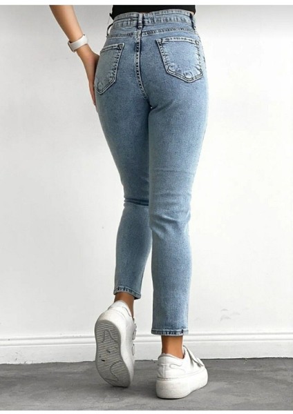 Jeans Açık Mavi Yüksek Bel Likralı Mom Jeans Pantolon fırsatları