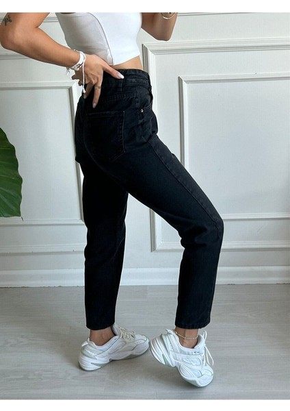 Zero Max Kadın Yüksek Bel Siyah Boyfriend Jeans Likralı Esnek Kot Pantolon
