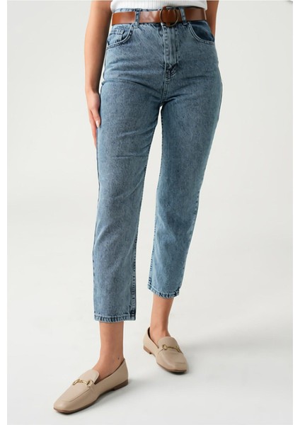 Zero Max Yüksek Bel Mom Mavi Jeans Likralı Esnek Boyfriend Kot Pantolon( 1 Beden Büyük Alınız) indirimleri