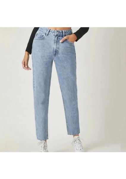 Zero Max Yüksek Bel Mavi Mom Kot Pantolon %100 Pamuk Esnek Jeans (1 Beden Büyük Alınız)