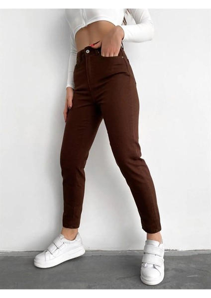 Kahverengi Mom Jean Yüksek Bel Detay Boyfriend Kot 2024 fiyatları