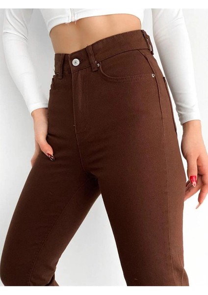Kahverengi Mom Jean Yüksek Bel Detay Boyfriend Kot 2024 modelleri