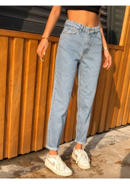 Zero Max Yüksek Bel Mavi Mom Jeans Likralı Esnek Kot Pantolon(1 Beden Büyük Alınız)