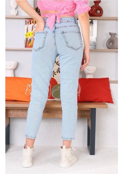 Leo 90's Kadın Mavi Beş Cepli Kar Yıkamalı Mom Jean ALC-X11473 fiyatları