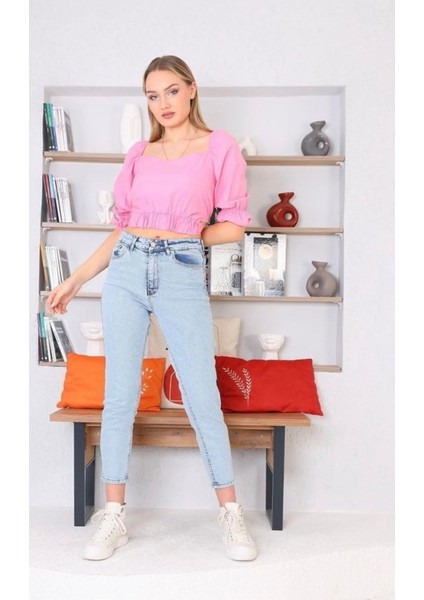Leo 90's Kadın Mavi Beş Cepli Kar Yıkamalı Mom Jean ALC-X11473 modelleri