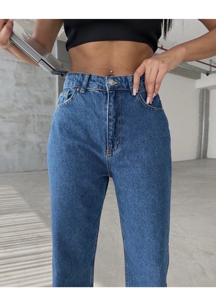 Orta Mavi Ful Likralı Love Republic Mom Jean