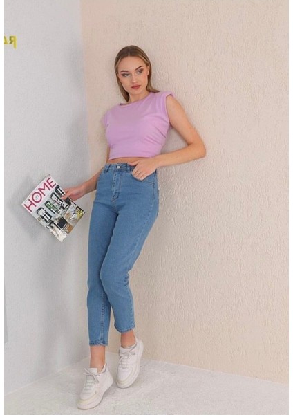 Kadın Yüksek Bel Mom Jeans Likralı Esnek Kot Pantolon