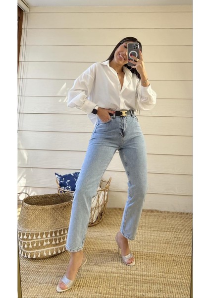 Vivien Mavi Mom Kot Pantolon Likralı Yüksek Bel Mavi Kar Yıkamalı Mom Jeans Kar Yıkama Boyfriend modelleri