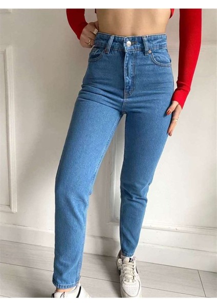 Orta Mavi Yüksek Bel Mom Jean Kot Pantolon 1 Beden Büyük Alınız modelleri