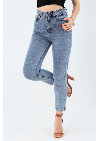 Roza Kar Mavi Mom Jean Yüksek Bel Detay Boyfriend Kot fiyatları